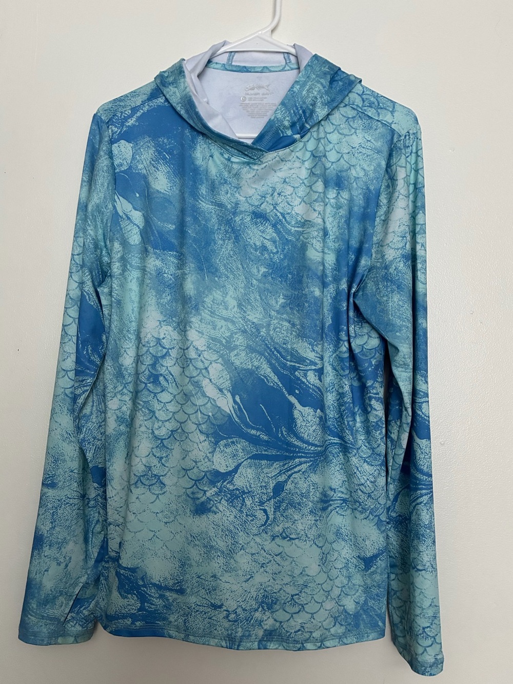 Sun-Shield Blue Printed Long-Sleeve Hooded Women's Outdoor Swim Top